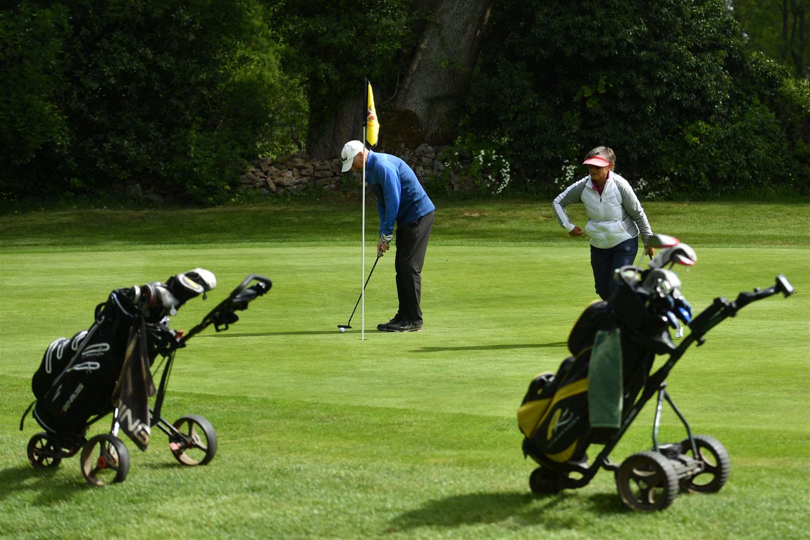 Golfers return to the fairways at Llanymynech Club in Oswestry (Jacob King/PA)