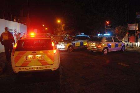 The police cordon at the junction of Old Dover Road and Nunnery Fields, Canterbury, following the discovery of a suspicious package