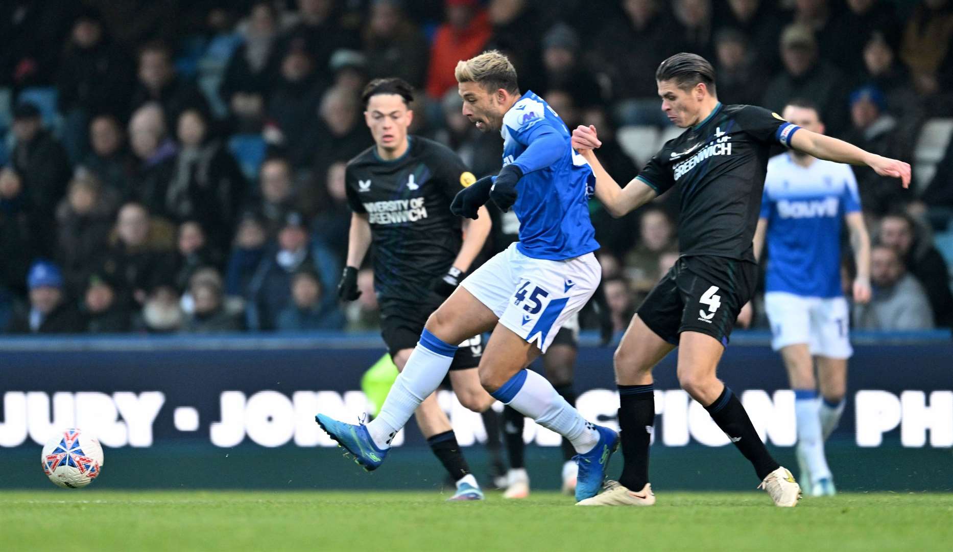 Macauley Bonne in FA Cup action for Gillingham against former club Charlton. Picture: Keith Gillard