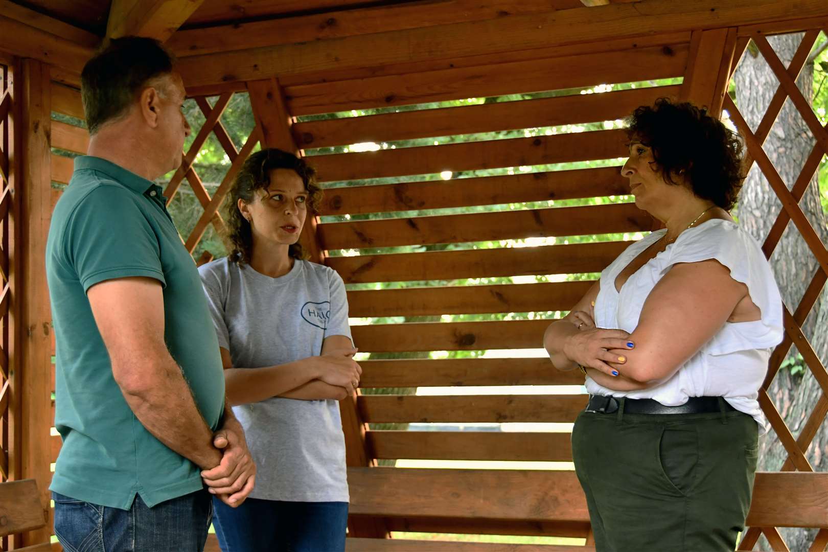 Melinda Simmons meets Leonid, a local resident, whose life is endangered by mines (The Halo Trust/PA)