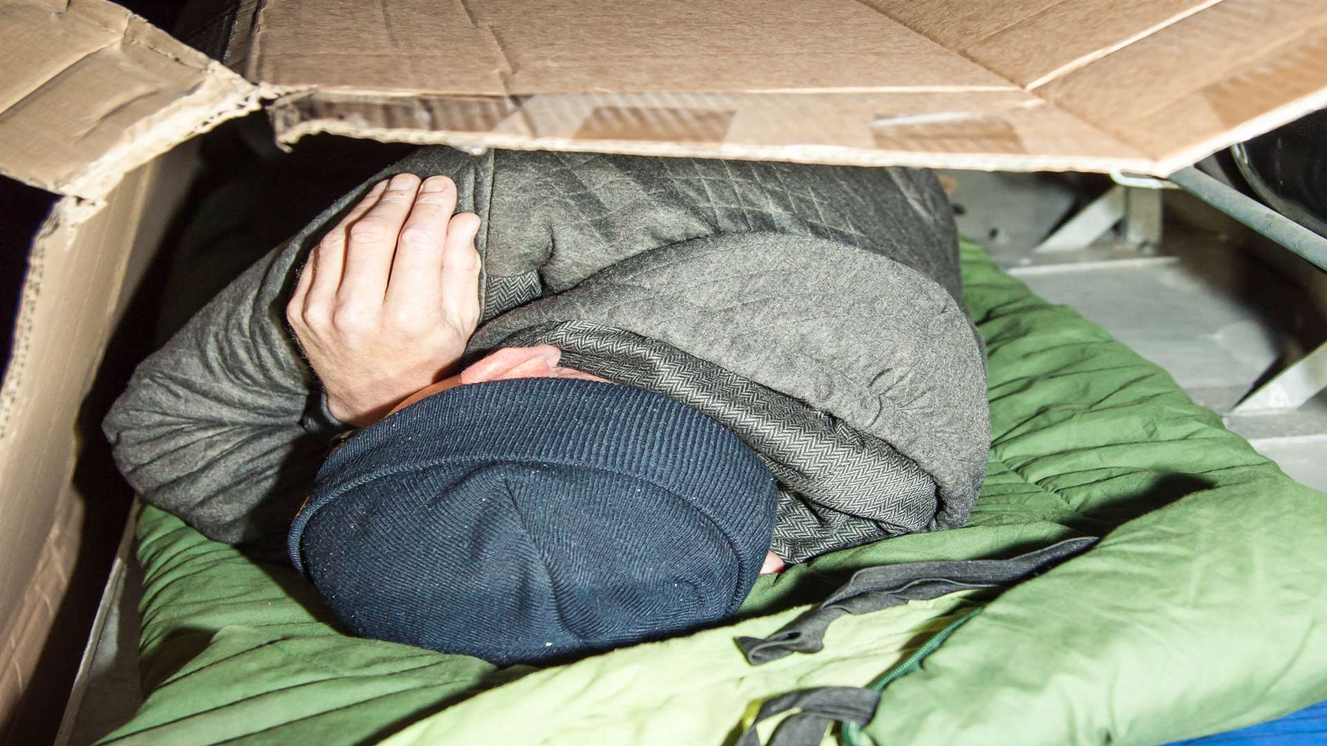 The volunteers had just sleeping bags and cardboard shelters