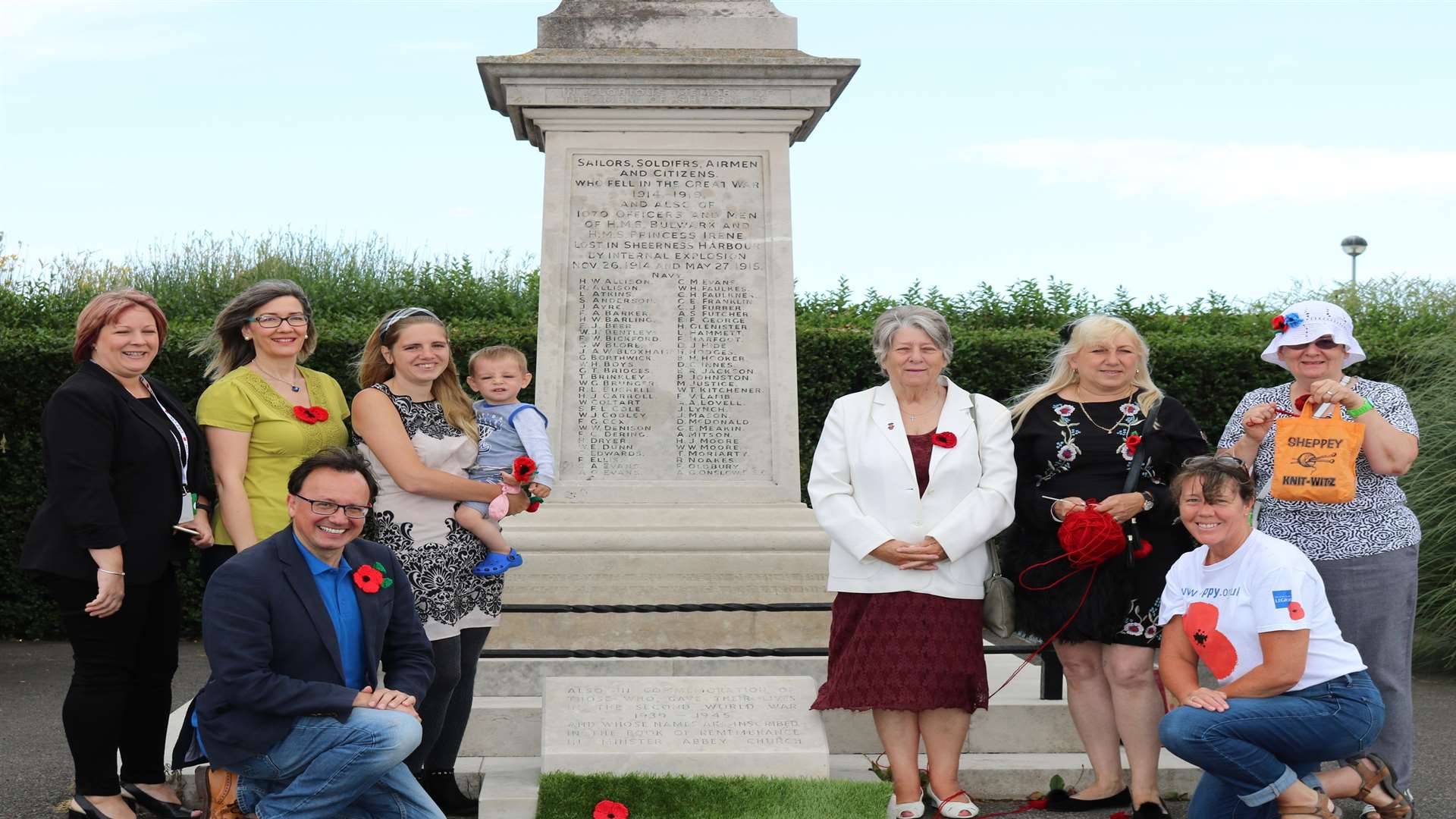 Back row (left to right): Sarah-Jane Radley, Gateway coordinator; Suzanne Summers, KCC Libraries' volunteer; Tanita Miller, Sheppey Knit-Witz, and son Bentley Miller; Cllr Sue Gent, vice chair of World War One Centenary steering group; Karen Baxter and Pat Roberts, Sheppey Knit-Witz. Front row (left to right): Justin Aggett, arts and media project manager, Sheppey Matters; Julie Austin-Williams, Sheerness Poppy Appeal organiser.