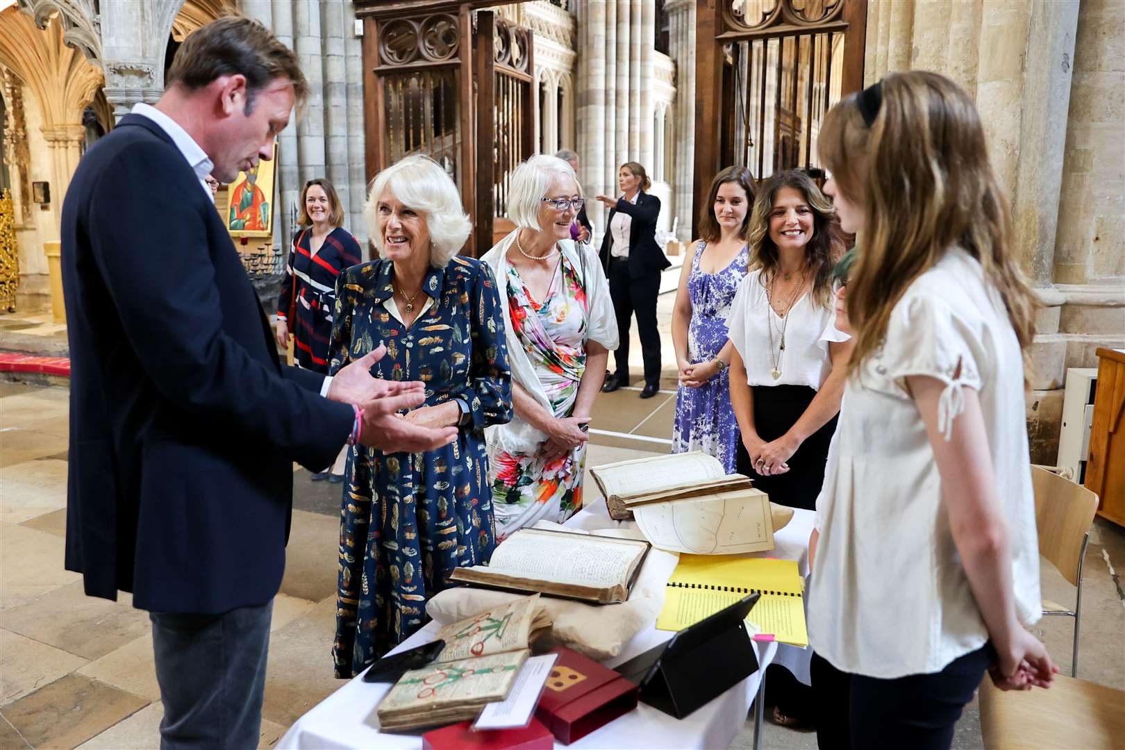 Camilla heard about restoration work on the cathedral and viewed some of its historic treasures (Chris Jackson/PA)