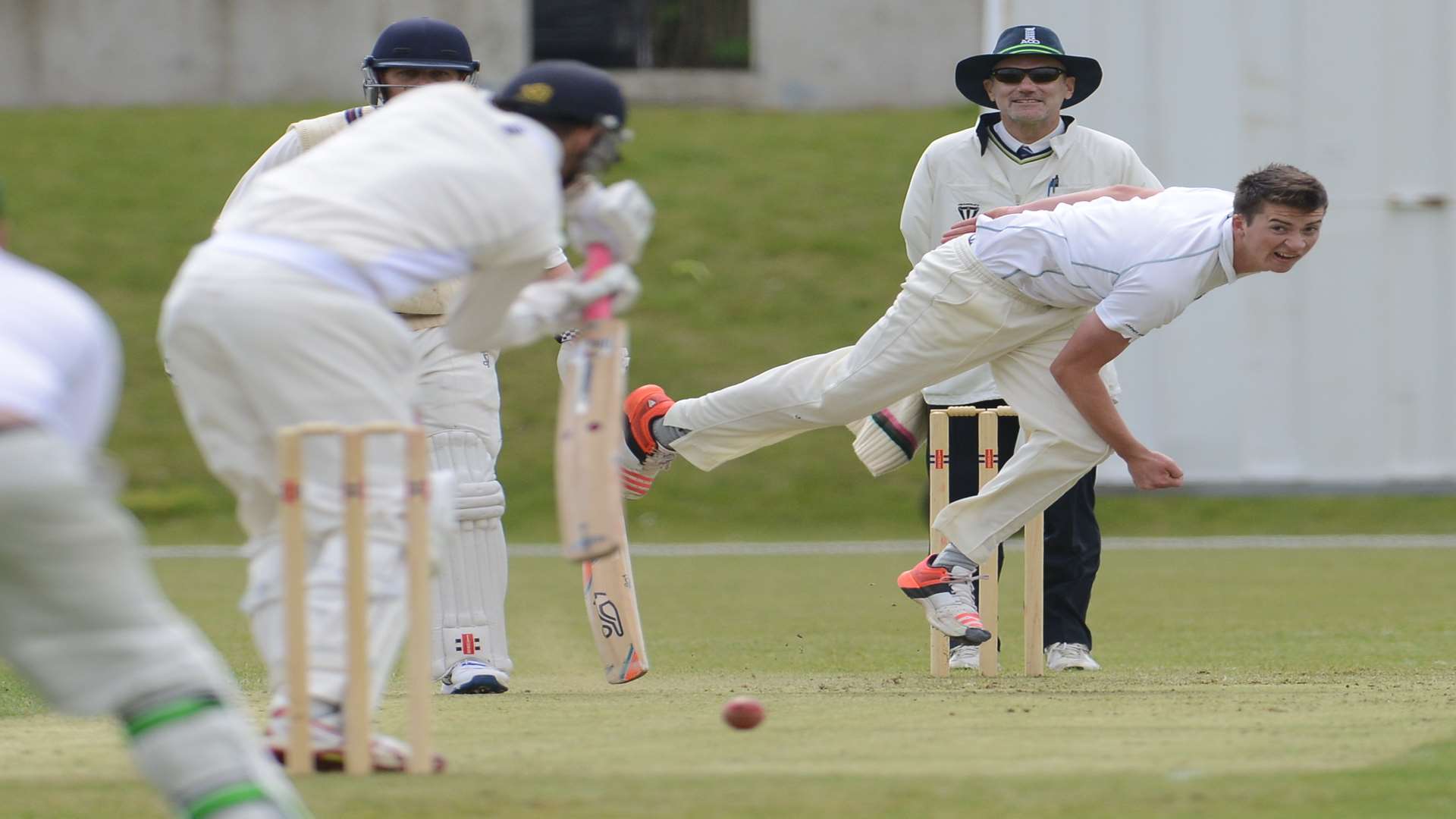 Hugh Bernard bowling for Folkestone against Tunbridge Wells Picture: Gary Browne