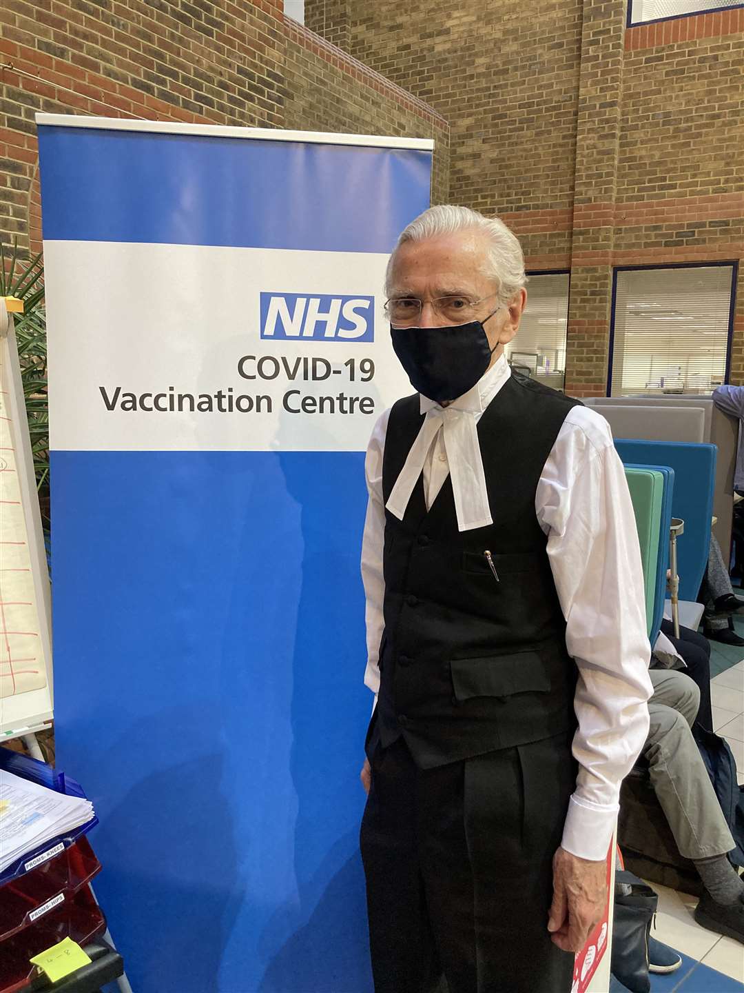 Lord Speaker, Lord Fowler, awaits his injection at Guy’s Hospital (UK Parliament/PA)