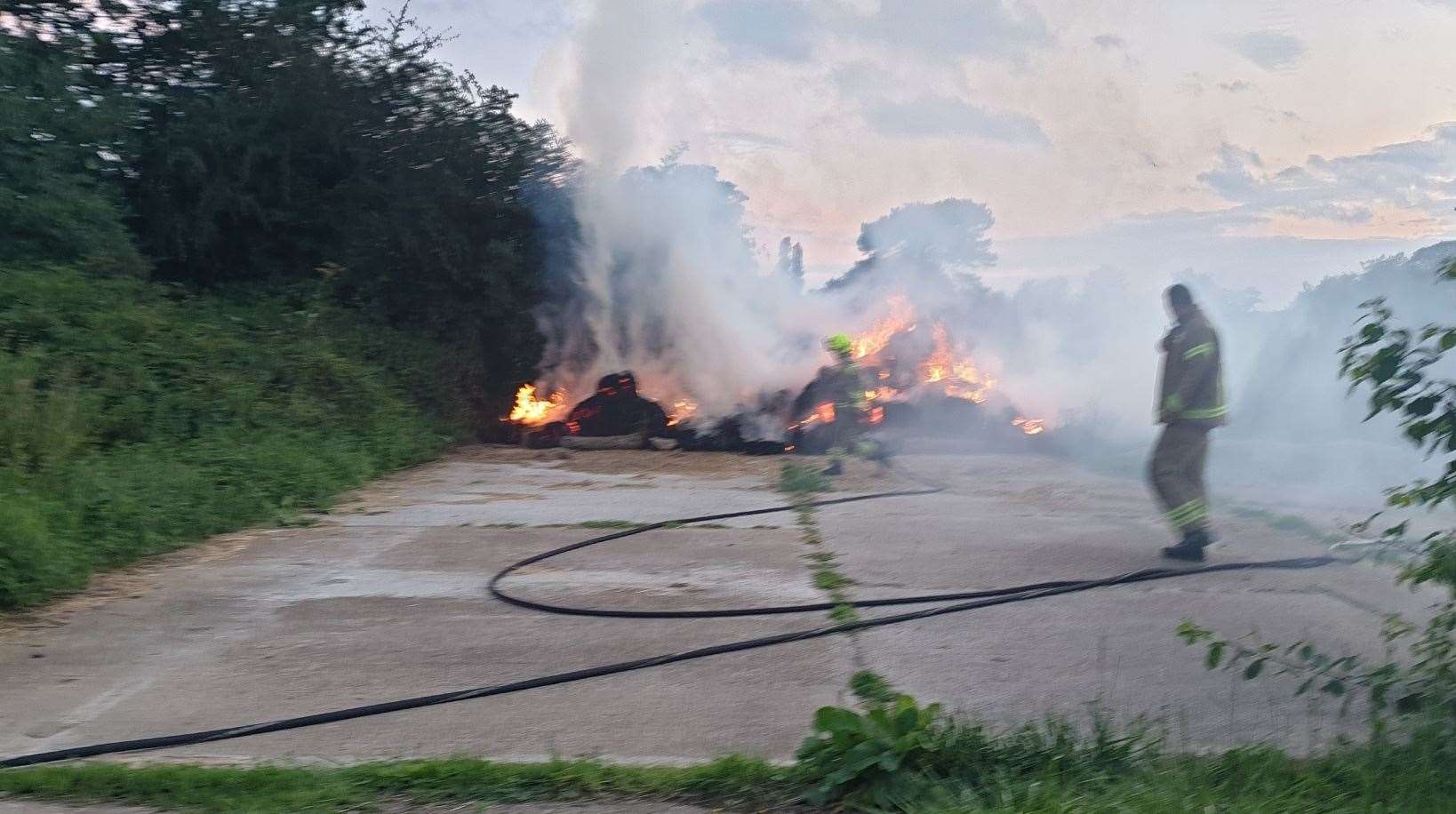 The blaze at Hayle Park Nature Reserve in Maidstone which destroyed around 120 hay bales. Picture: Paul Wilby