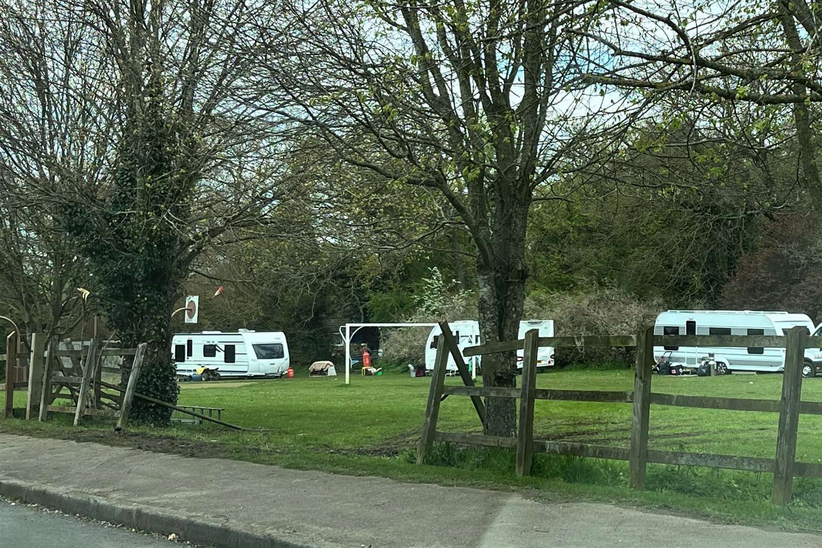 Travellers have allegedly smashed the fence to the park in Woodlands Avenue, Hartley