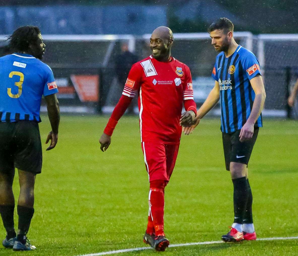 Whitstable man-of-the-match Junior Baker sees the funny side at Sevenoaks. Picture: Les Biggs