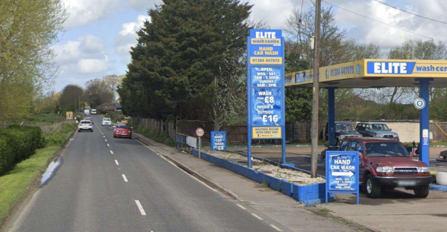 The A258 Sandwich Road at Hacklinge remains partially blocked