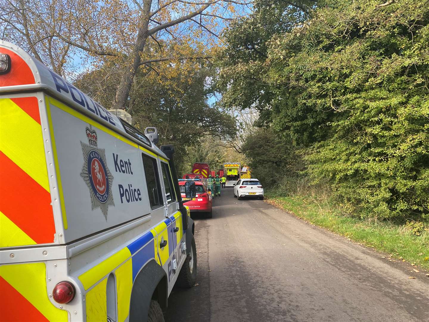 Emergency crews near the scene of a plane crash near the Robin Hood pub in Blue Bell Hill in October 2022