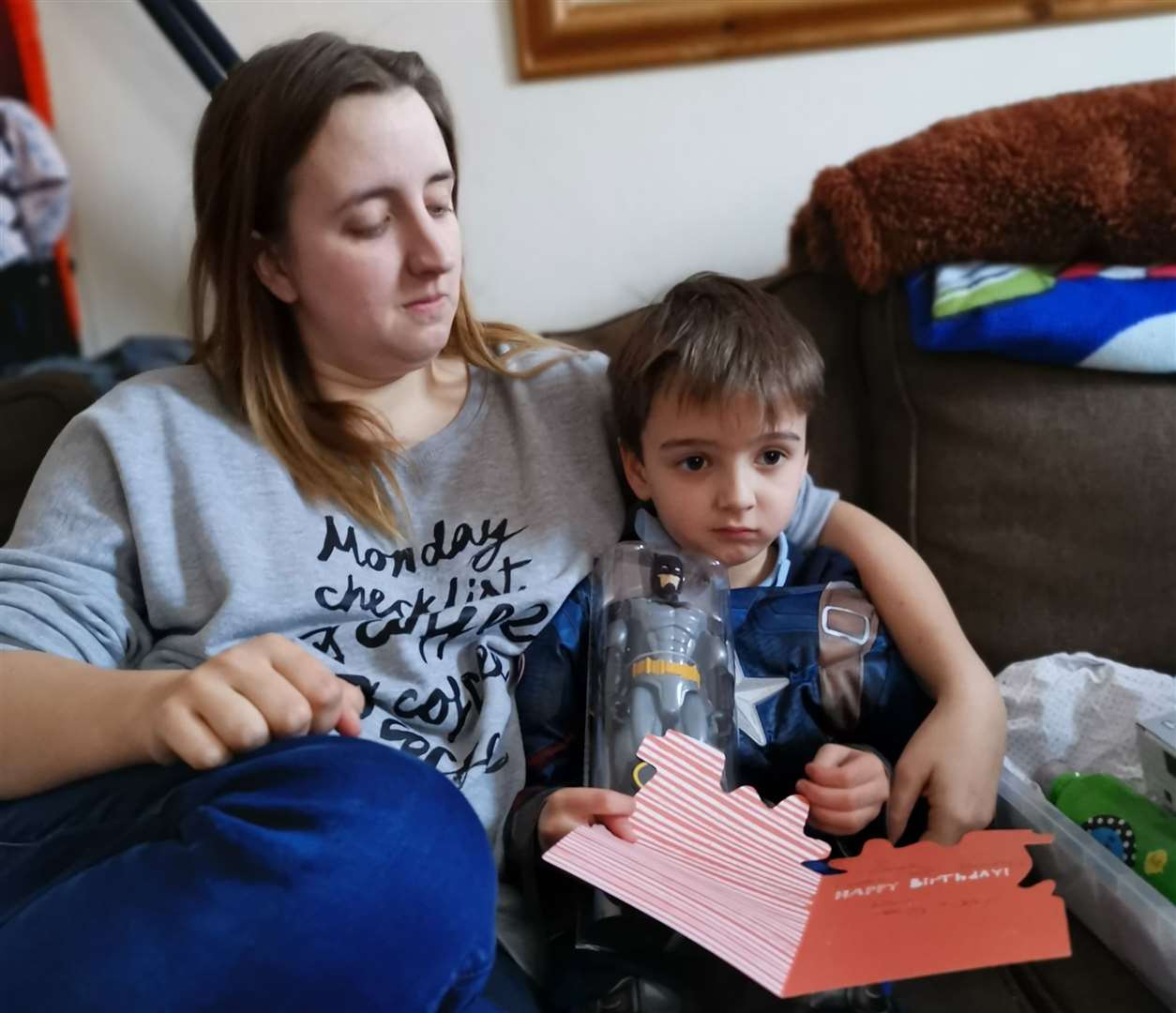 Laura with her son Caleb whose birthday money was stolen