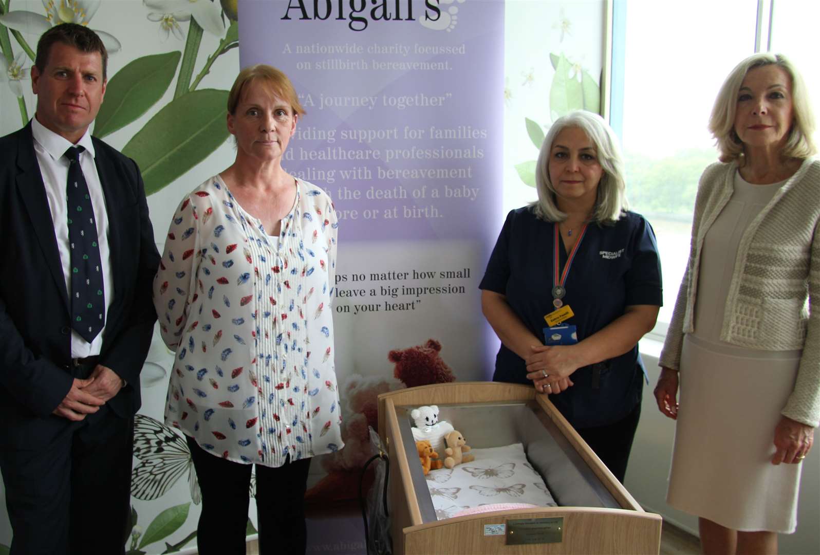 Vicky Smart with a cold cot she helped Abigail's Footsteps to buy last year
