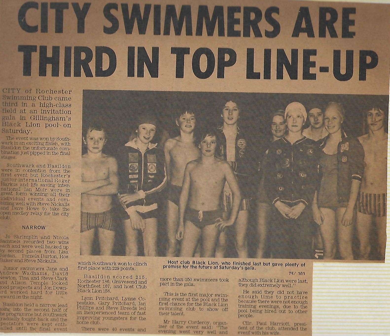A newspaper cut out from the mid-1970s. Picture: Black Lion Swimming Club