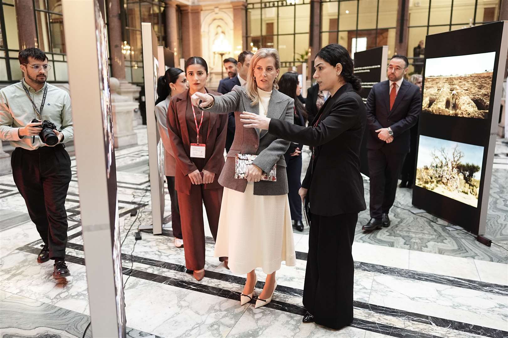 The duchess is shown the exhibition (Aaron Chown/PA)