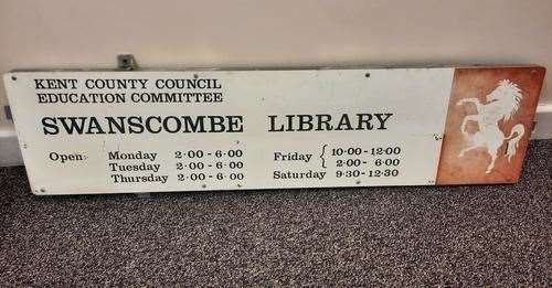 The Swanscombe library sign from 1974 until 1983 was saved from the scrapheap and has been returned to its former home. Photo: Sean Delaney