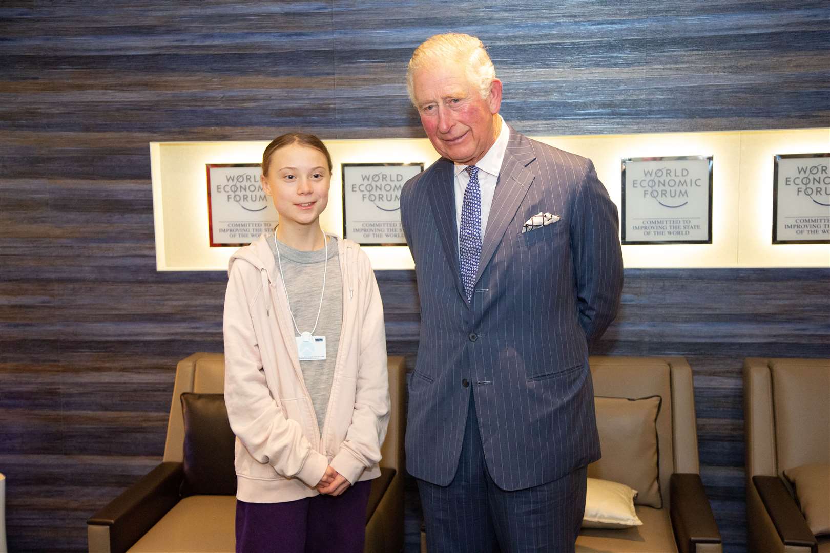 The Prince of Wales with climate activist Greta Thunberg (World Economic Forum/PA)