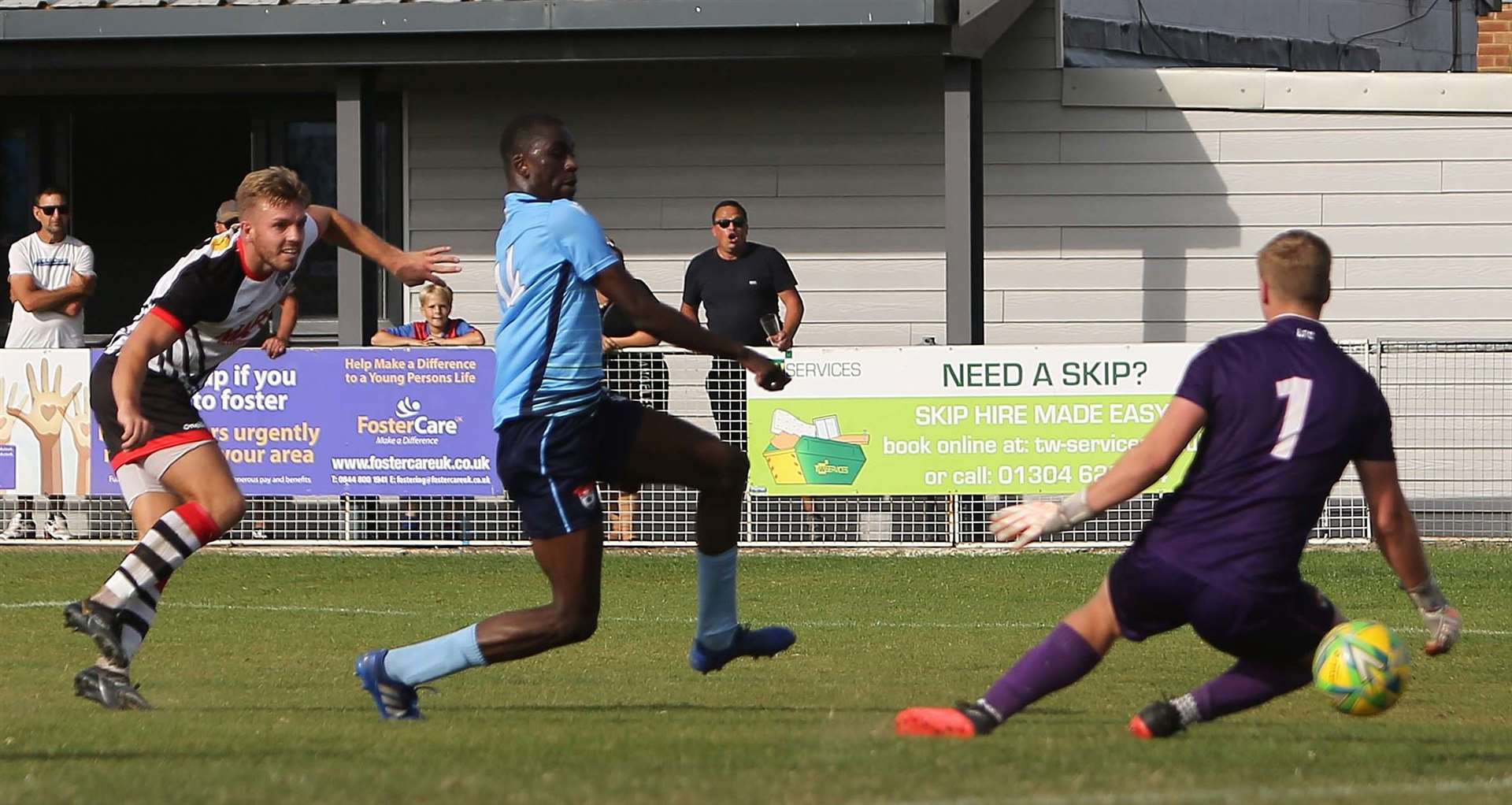 Deal's Aaron Millbank beats Lordswood's George Bentley to make it 2-1. Picture: Paul Willmott