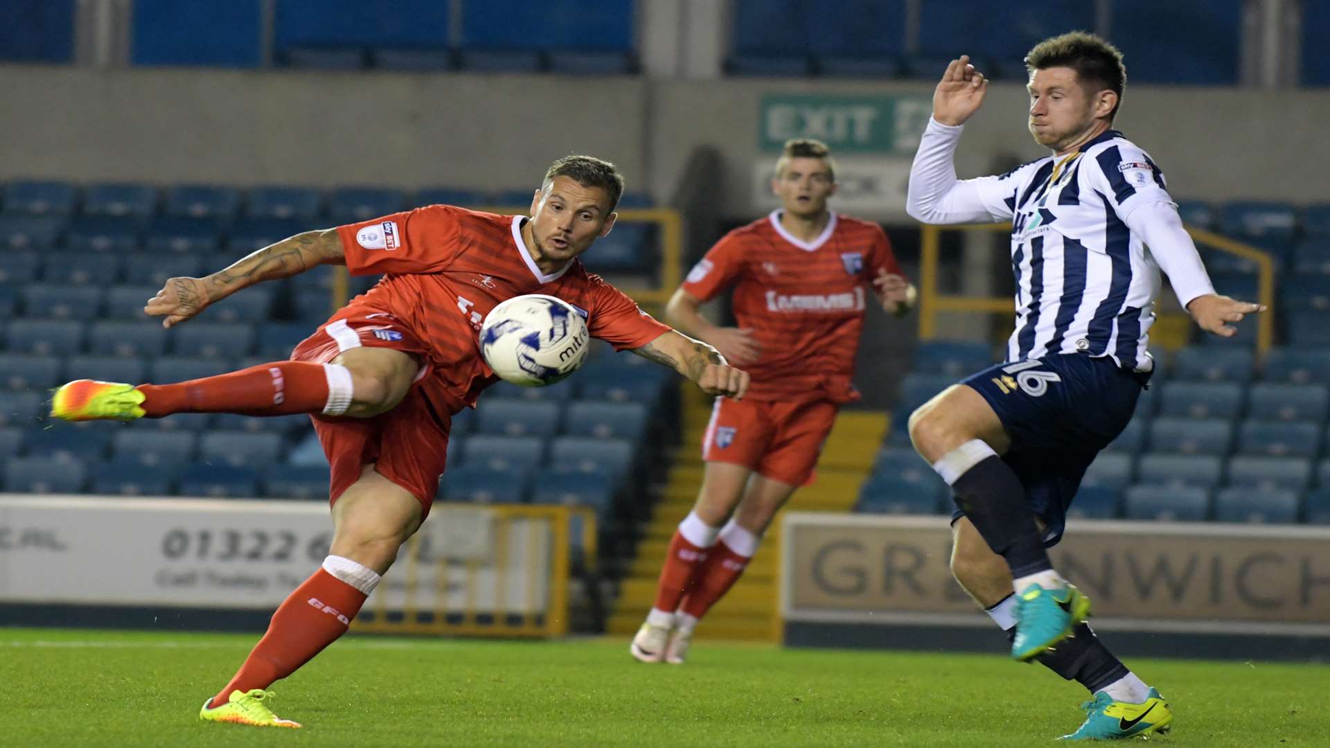 Chris Herd goes for goal at Millwall Picture: Barry Goodwin