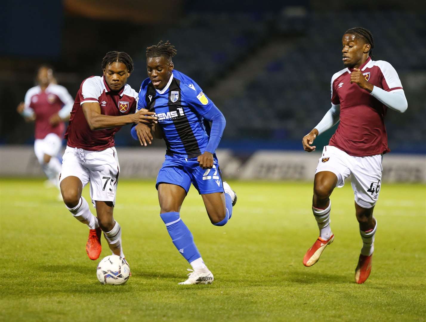 Gillingham forward Gerald Sithole in action against West Ham under-21s Picture: Andy Jones