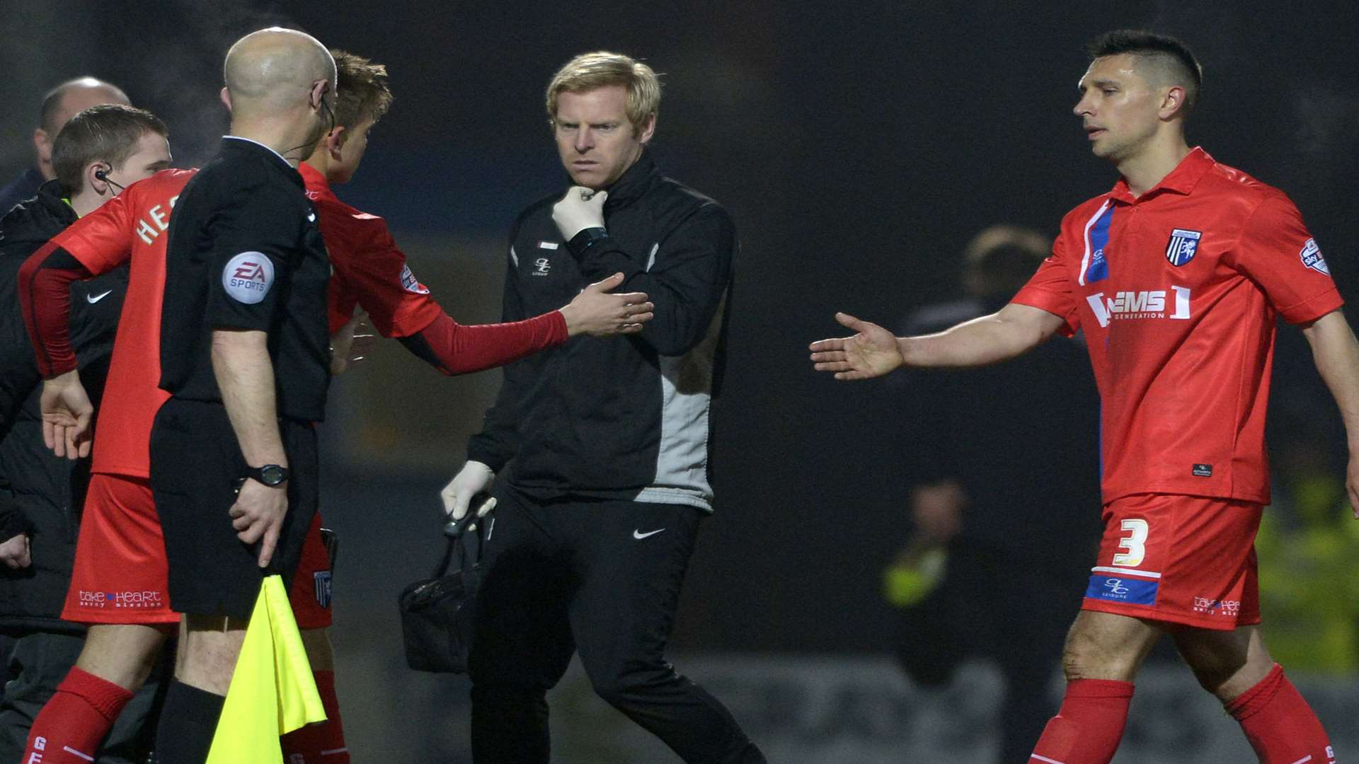 The injured Joe Martin makes way for Jake Hessenthaler at Chesterfield on Tuesday Picture: Barry Goodwin