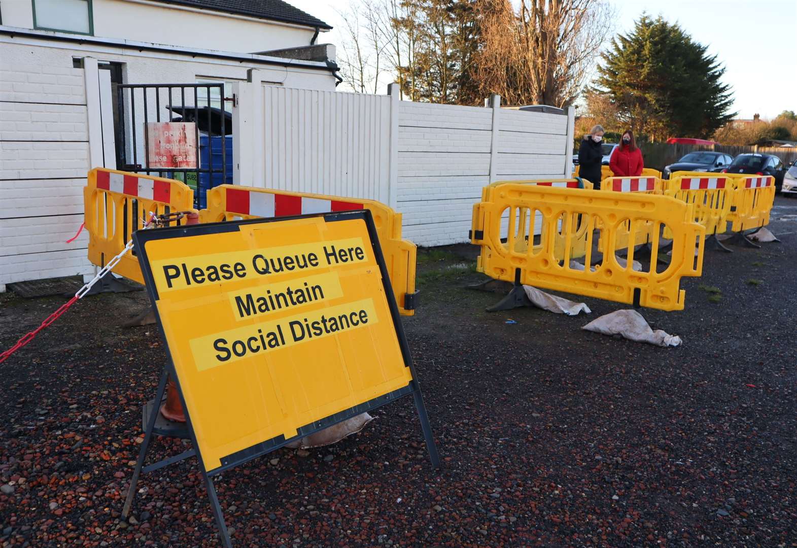 The entrance to the Covid test centre at Sheerness East Working Men's Club on Sheppey