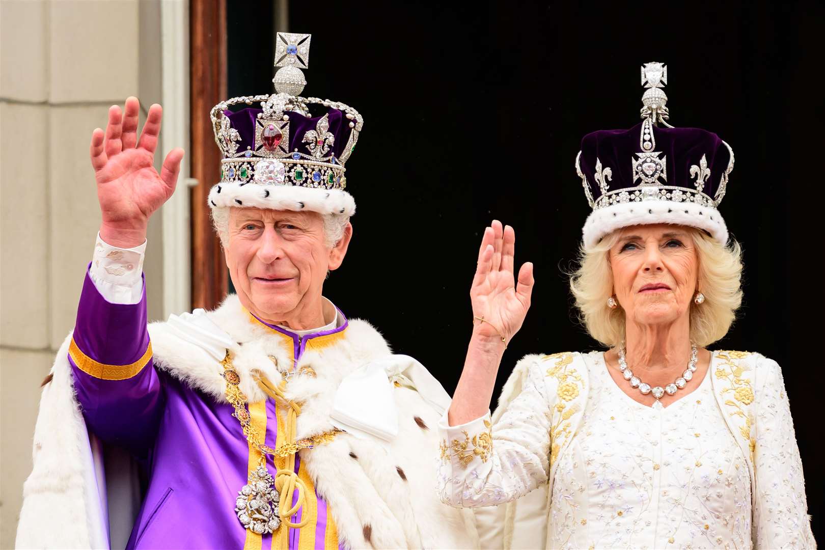 The King and Queen on the balcony of Buckingham Palace following the coronation in May (Leon Neal/PA)