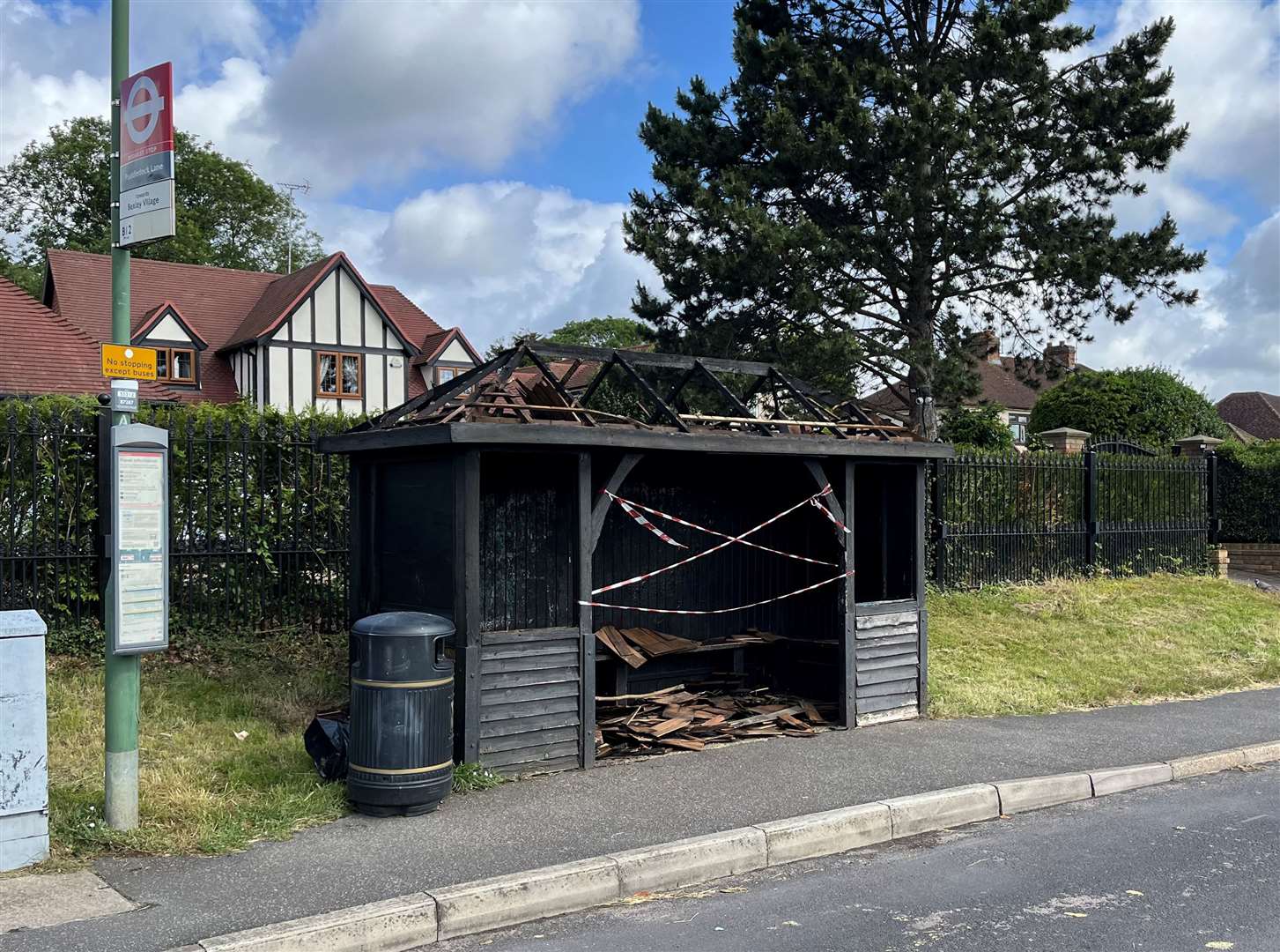 The wooden bus stop in Birchwood Road in Wilmington, near Dartford, was set alight on June 14