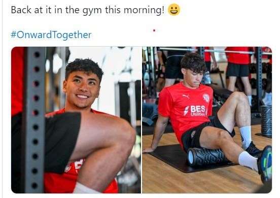 Fleetwood Town players were back in the gym on Monday Picture X: @FTFC