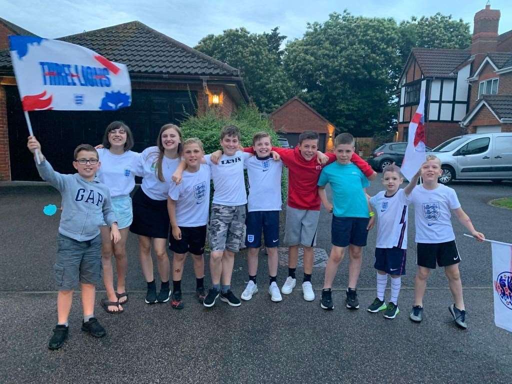 Jared with friends celebrating an England win in 2021, during the postponed Euro 2020 championship