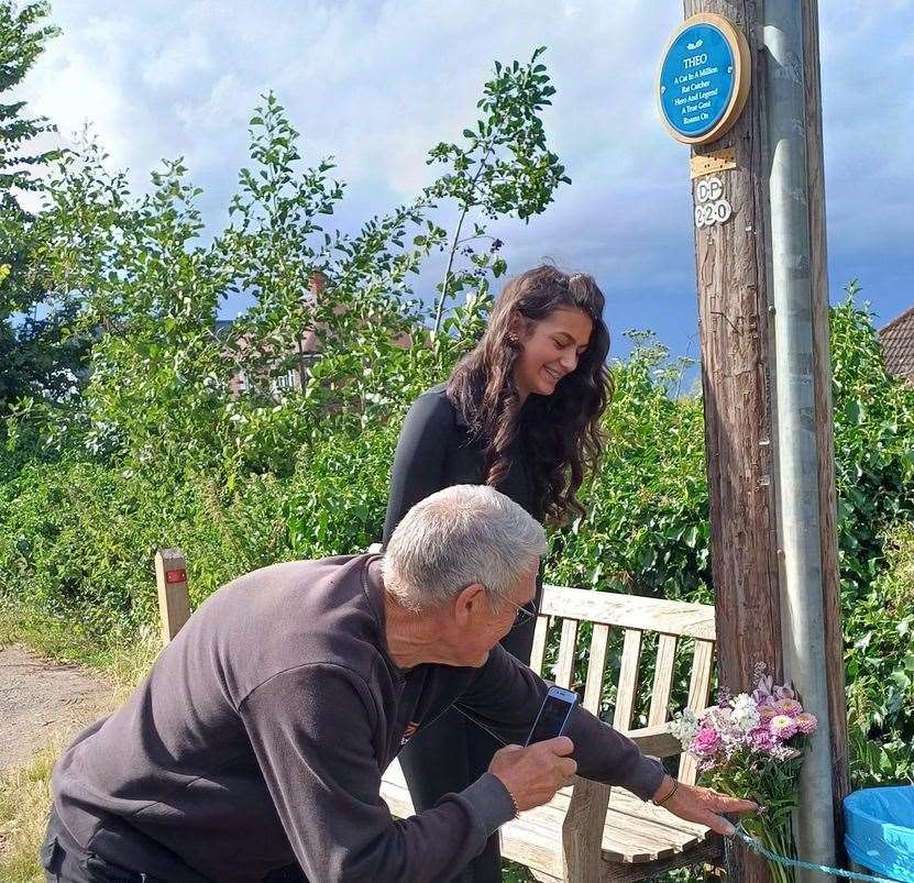 A blue plaque was erected in Boughton-under-Blean in memory of famous cat Theo. Picture: Crispin Whiting