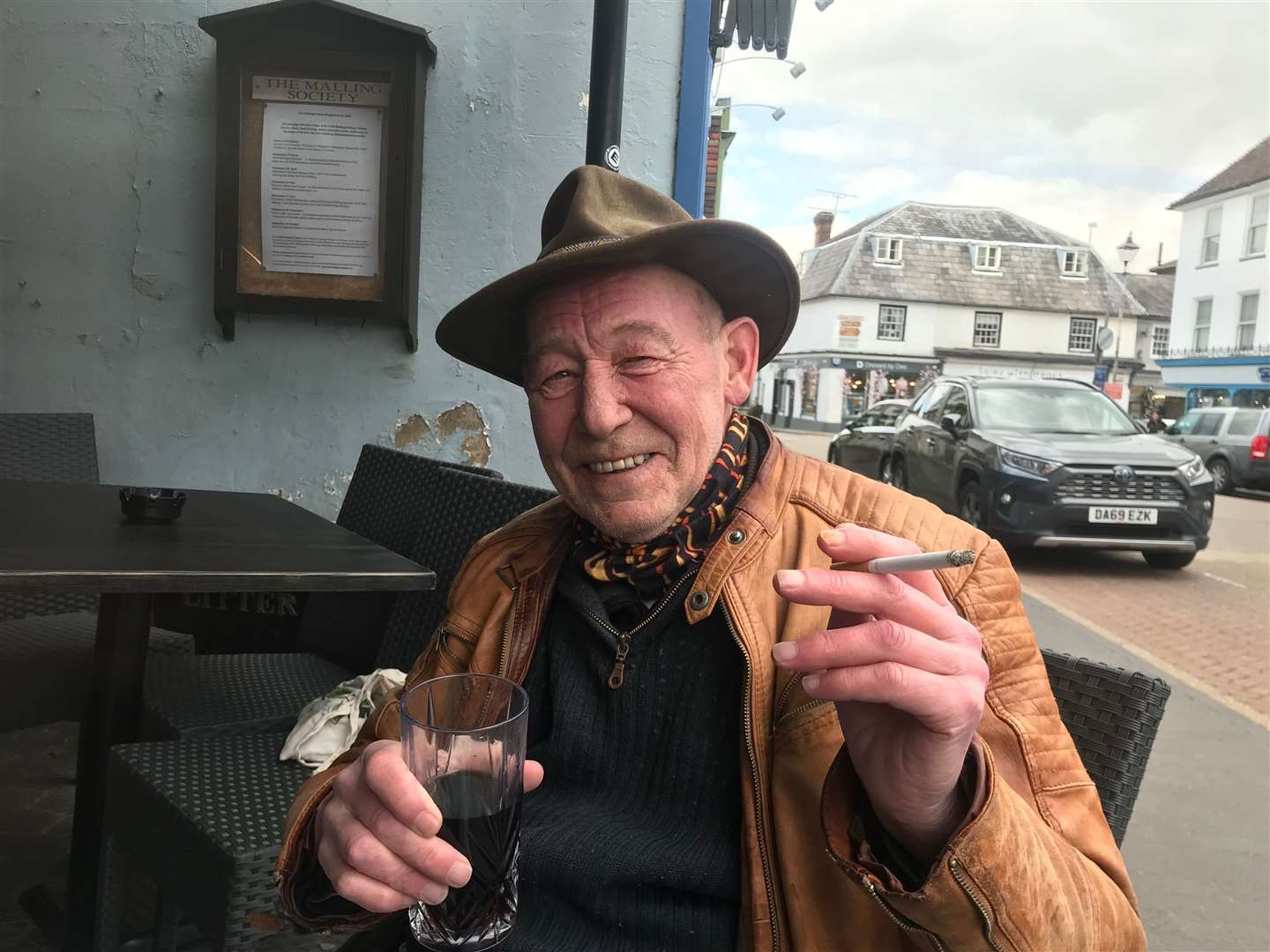 Mike Douglass enjoying a drink back in The Joiners