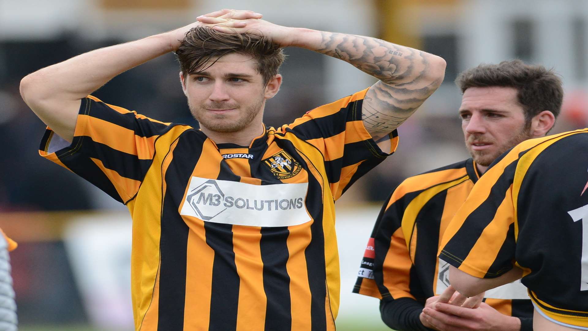 Matt Newman comes to terms with Folkestone's defeat Picture: Gary Browne