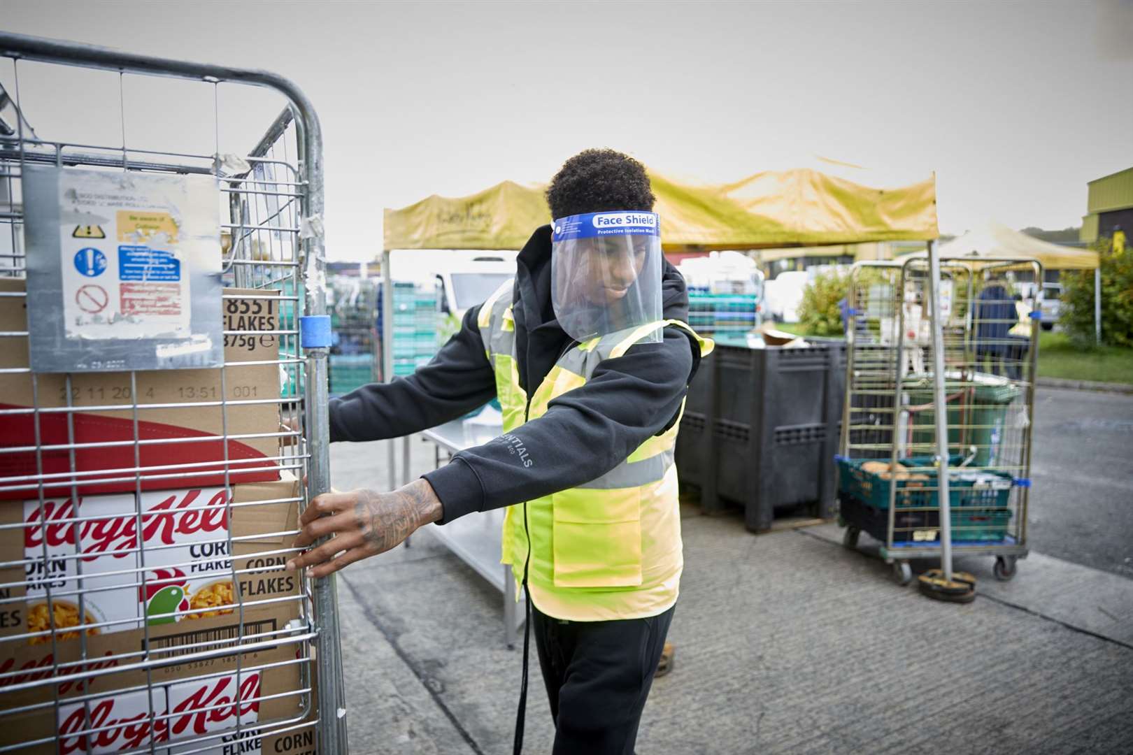 Marcus Rashford visiting FareShare Greater Manchester (Fareshare/Mark Waugh/PA)