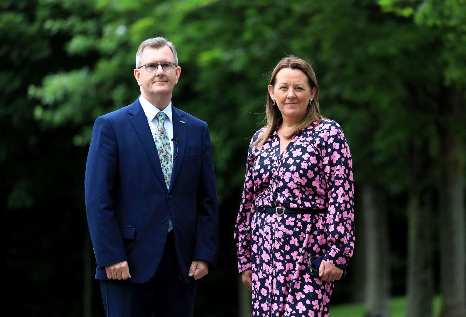 Newly elected DUP leader designate Sir Jeffrey Donaldson and deputy leader Paula Bradley (Peter Morrison/PA)