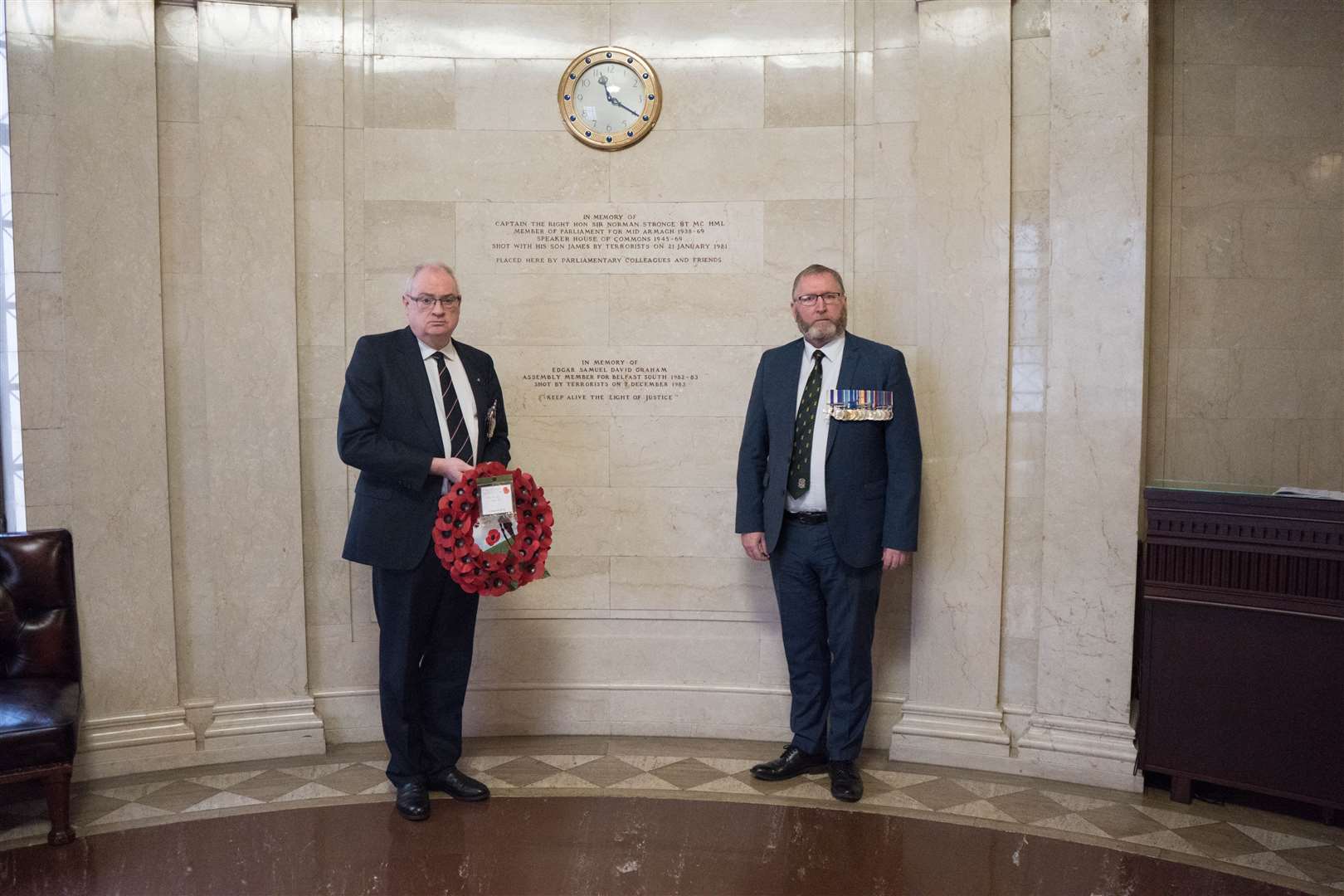 Steve Aiken and Doug Beattie lay a wreath (Ulster Unionist Party/PA)