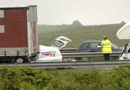 A man in this van escaped with an arm injury. Pictures: Terry Scott