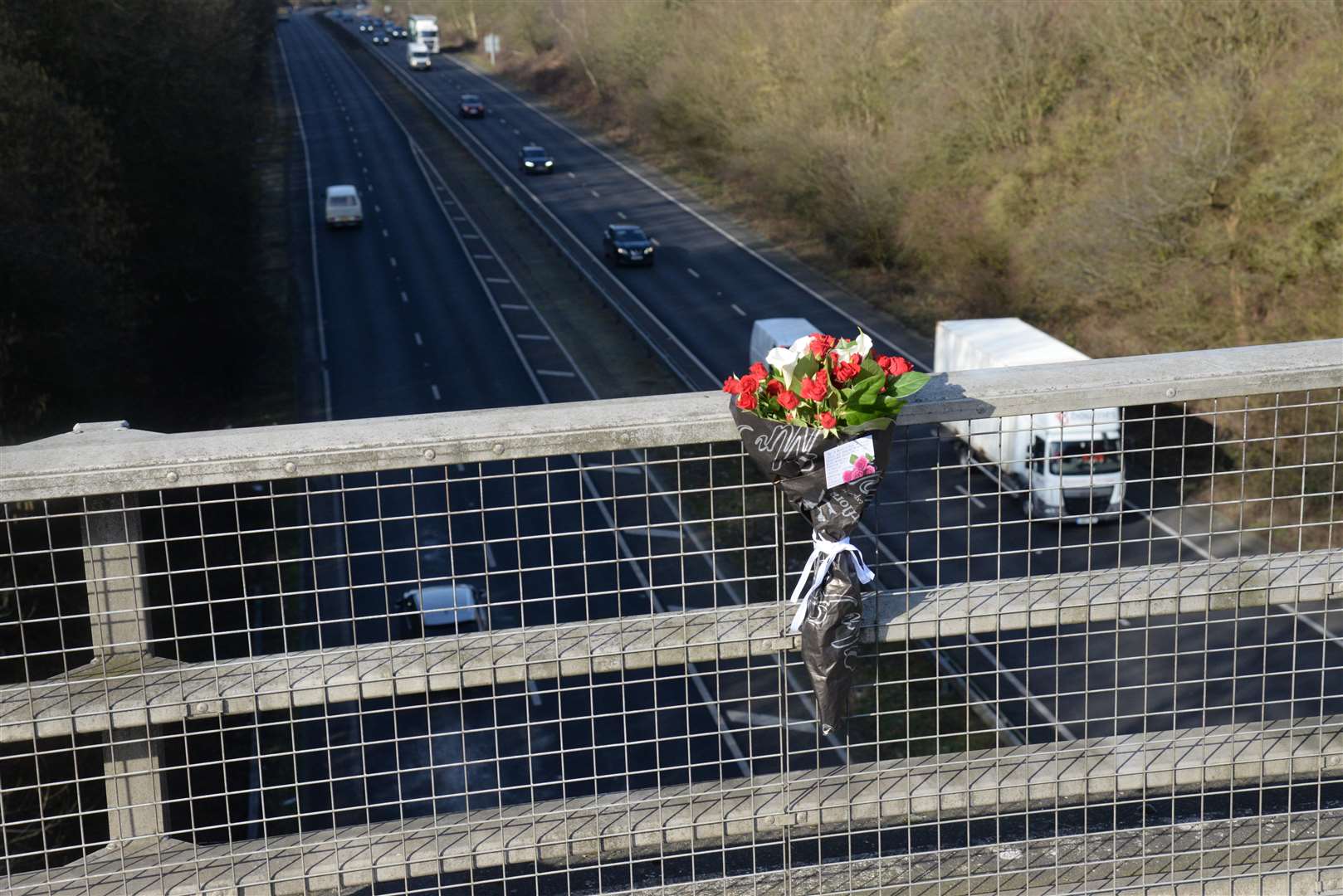 A Floral tribute on the bridge in Sevenoaks on Thursday Picture: Chris Davey