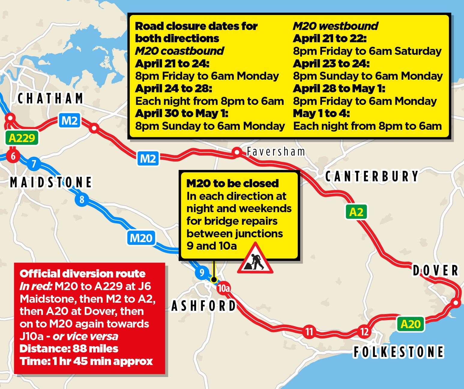 The diversion route is shown in red