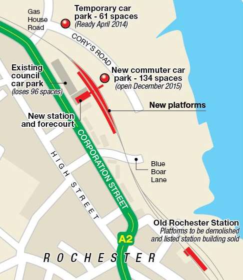 Map of the old and new Rochester stations