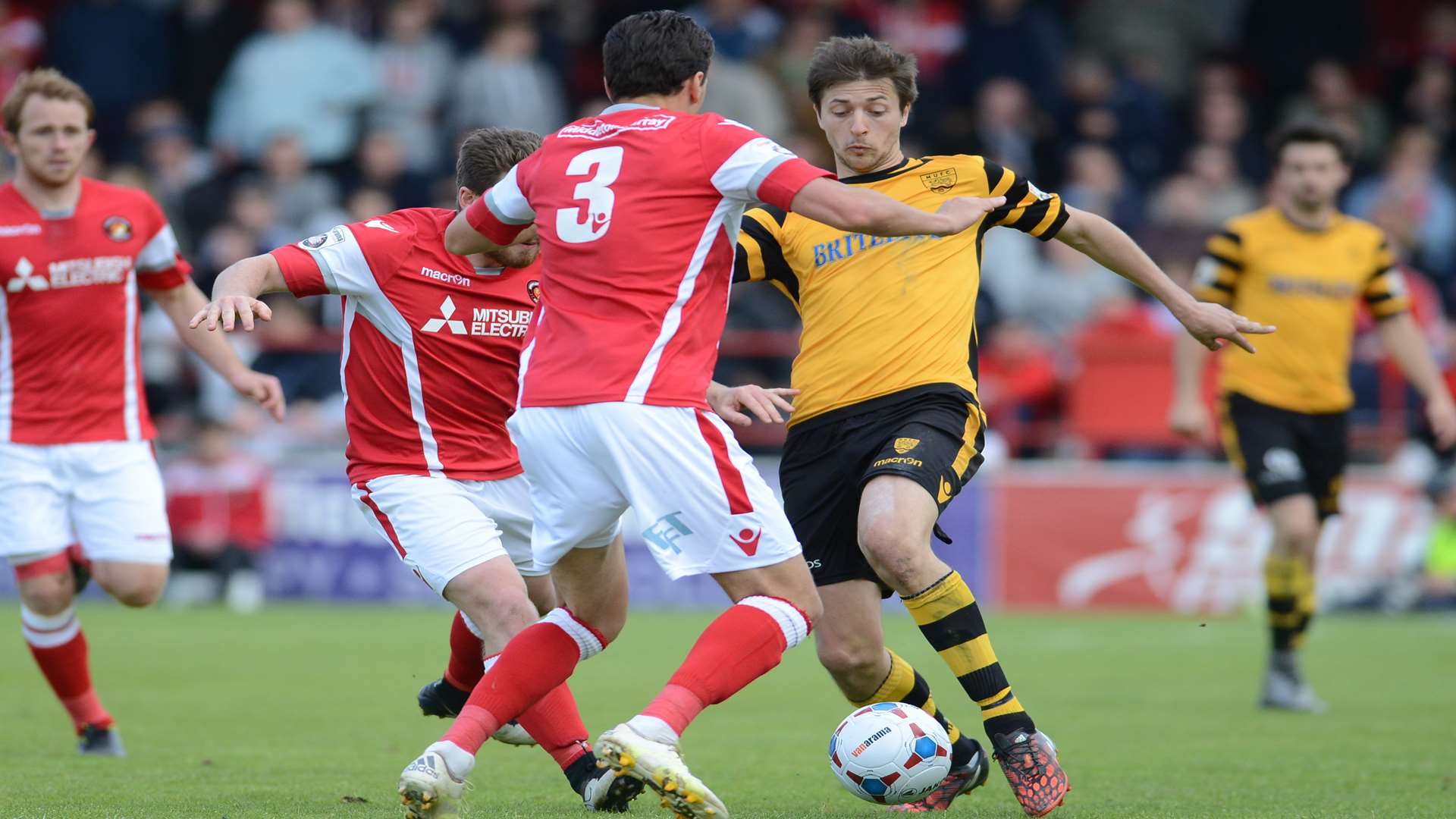 Joe Healy gets stuck in during Saturday's National League South play-off final against Ebbsfleet Picture: Gary Browne