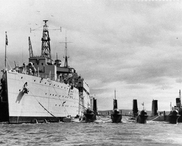 HMS Maidstone with her brood from the third submarine squadron in 1964