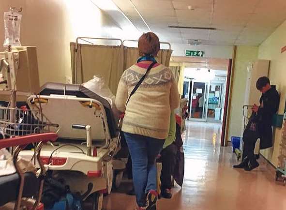 Patients were left lying on corridors as the Kent and Canterbury Hospital as staff were overwhelmed with demand.