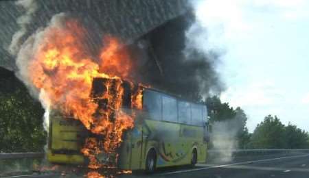 The scene of the blaze on the M20. Picture courtesy ROGER WAGHORN