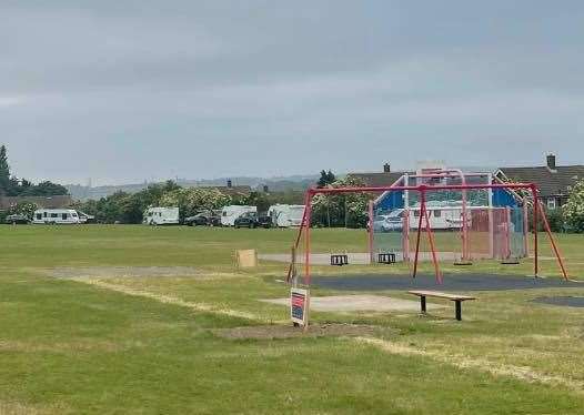 A group of travellers have pitched up next to Laburnum Road Recreation Ground in Strood