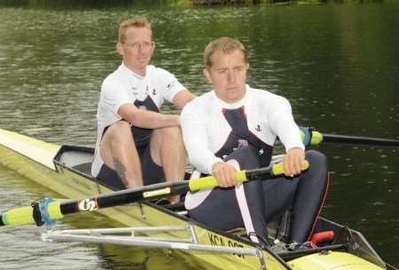 Bronze medallists Alistair McKean, rear, and James Morgan on the water