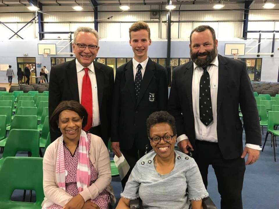 Vincent's sisters Maria and Obi with Old Augustinian Andrew Sharp, maths prize winner James Cole and Old Augustinian Keith Fenton (13883136)