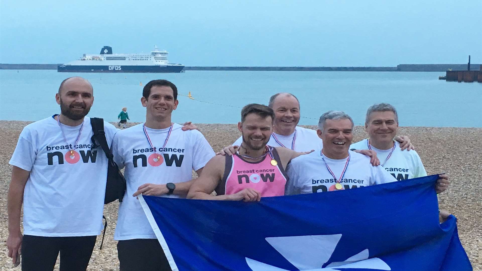 The runners at their finishing line at Dover seafront. Picture courtesy of DFDS