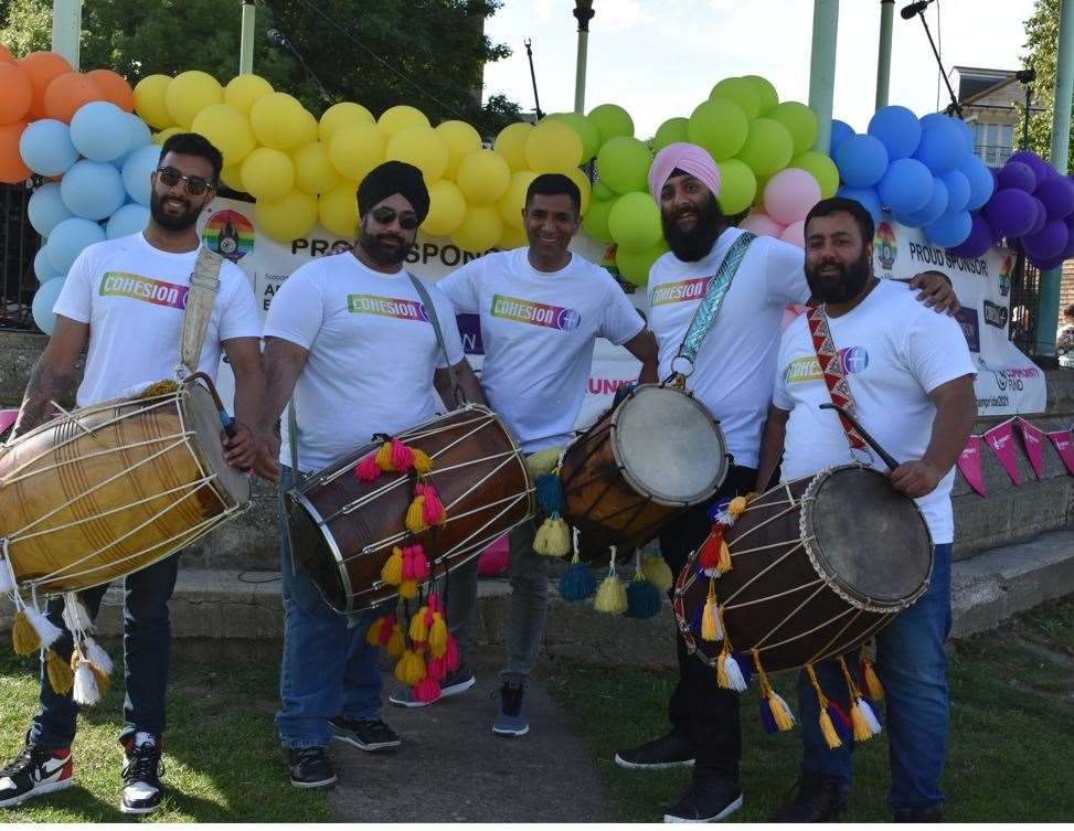 Gravesham Cohesion Plus artistic director Gurvinder Sandher and the Kings of Dhol. Photo: Jason Arthur