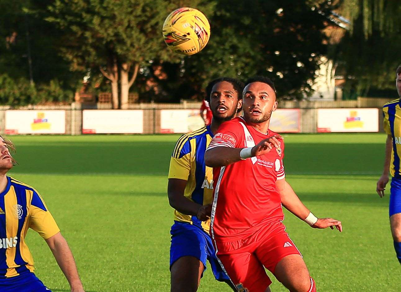 Striker Dean Grant scored for Whitstable who beat Stansfeld to make a winning start under new boss Marcel Nimani. Picture: Les Biggs