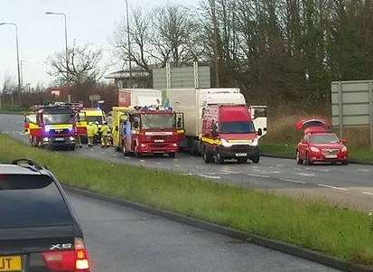 A man in his 50s was cut free from his vehicle. Credit: Matthew Power